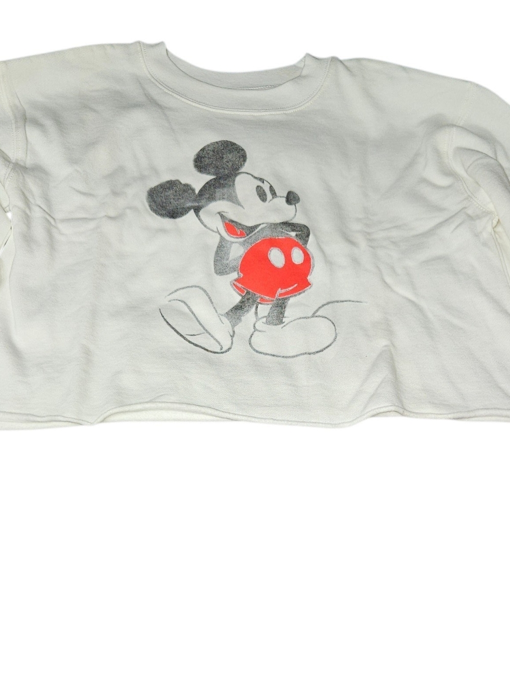 Disney White Sweatshirt with Classic Mickey Graphic and Red Shorts